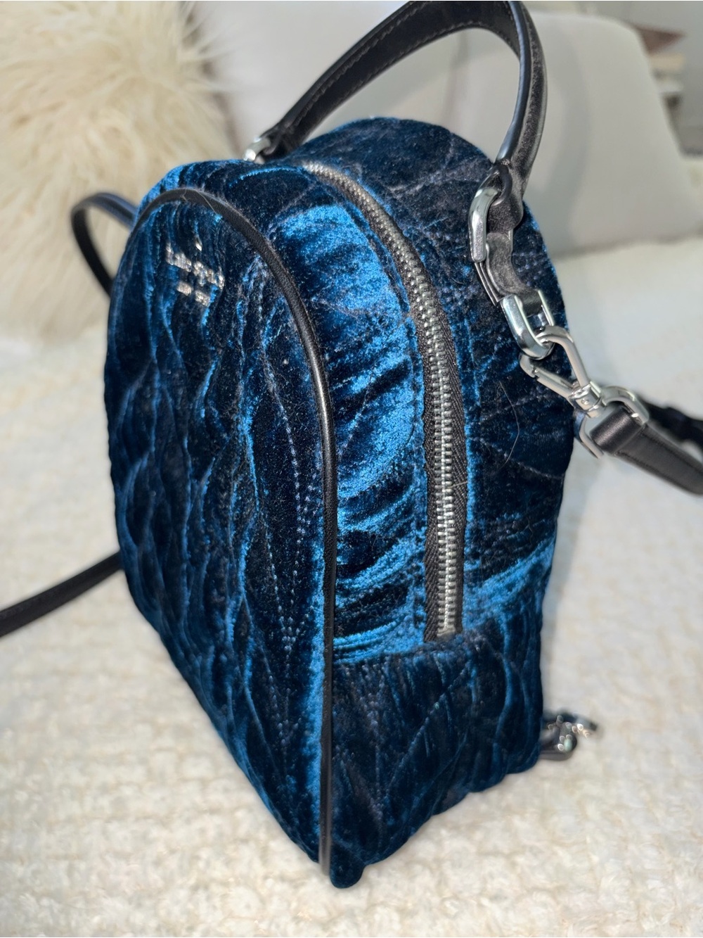kate spade Quilted Velvet Mini Backpack - Deep Navy - Picture 3 of 6